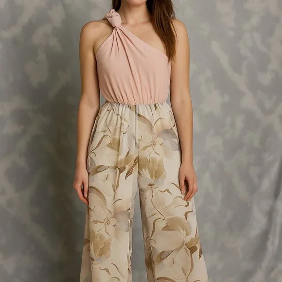 White Birch Light Pink Floral Halter Jumpsuit| XL Resortwear Boho Chic Vacation - Picture 2 of 5